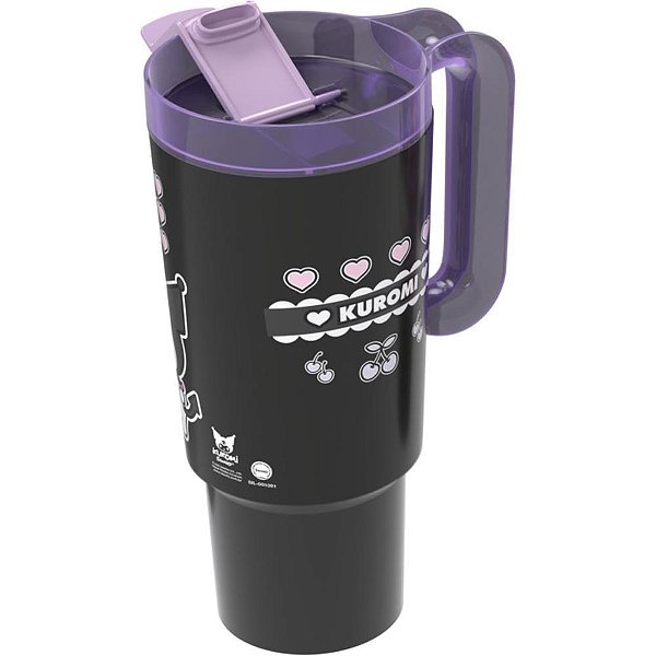 Caneca decorada kuromi tumbler c/canudo 650ml - plasutil (unidade)