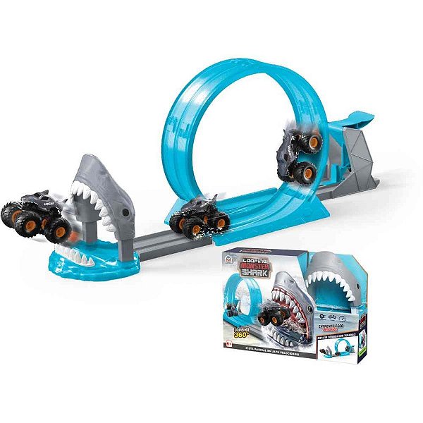 Pista looping monster shark+carrinho - braskit (unidade)