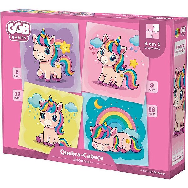 Quebra-cabeca cartonado unicornio 4em1 6/9/12 e 16pcs - ggb plast (unidade)