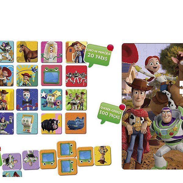 Quebra-cabeca cartonado toy story 5 3em1 domin/jg memo - toyster (unidade)