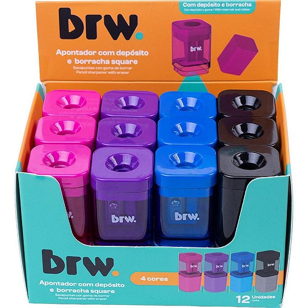 Apontador com deposito square com borracha - brw (dp.c/12)