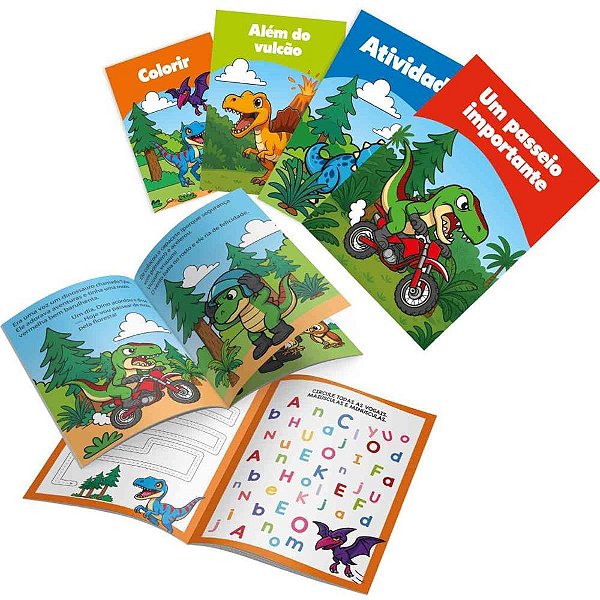 Quebra-cabeca madeira dinossauros 24pcs c/4 livros - brinc. de crianca (unidade)
