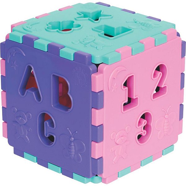 Brinquedo educativo cubo didatico encantado rosa - merco toys (unidade)