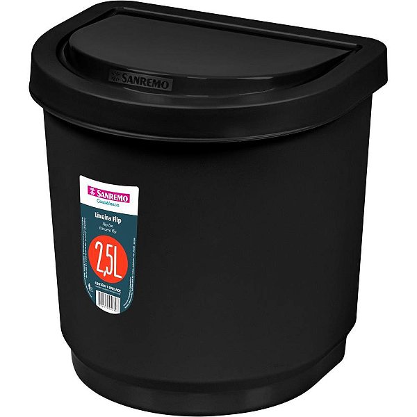 Lixeira flip pia 2,5l preta - sanremo (unidade)