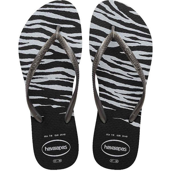 Chinelo havaianas feminino slim animals 37/8 preto/prata - havaianas (par)