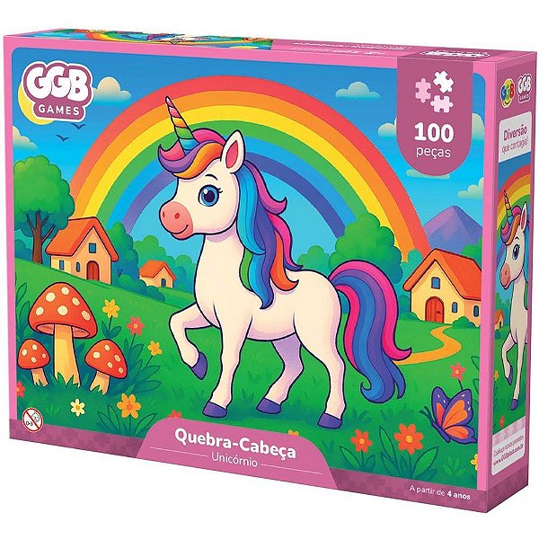 Quebra-cabeca cartonado unicornio 100 pecas - ggb plast (unidade)