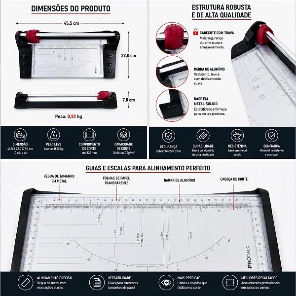 Guilhotina refiladora pc-tr420v p/10fls a4 - procalc (unidade)