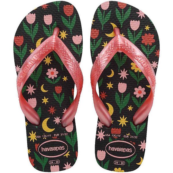 Chinelo havaianas infantil kids flores 23/4 preto - havaianas (par)