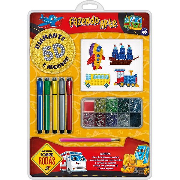 Livro brinquedo ilustrado arte diamante 5d carros - vale das letras (unidade)