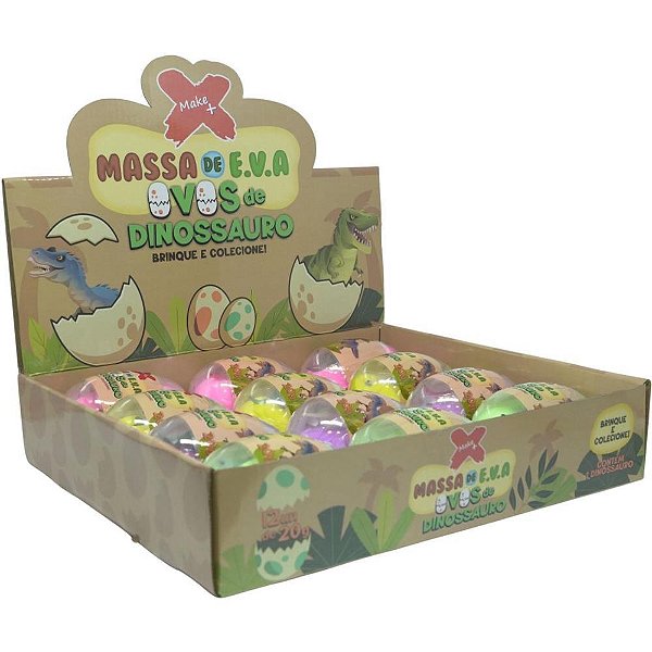 Massa de eva criativa ovo dino c/4 cores sort. 20g - make+ (dp.c/12)