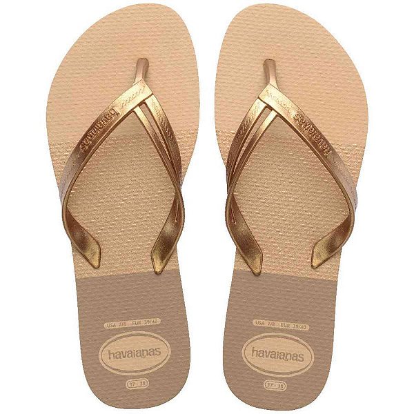 Chinelo havaianas feminino elegance print 35/6 dourado - havaianas (par)