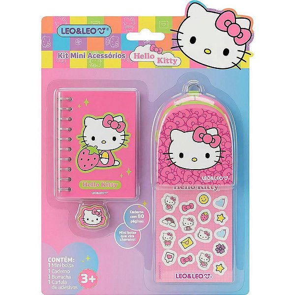 Kit escolar hello kitty mini caderno+3pcs - leonora (blister)