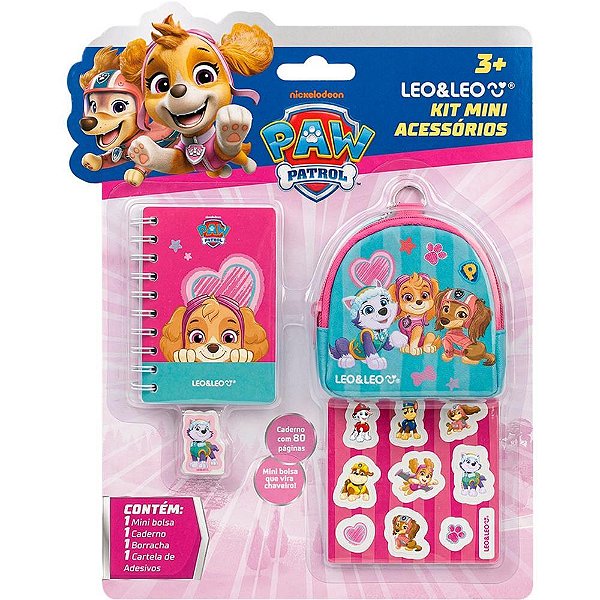 Kit escolar patrulha canina mini cadern+3p - leonora (blister)