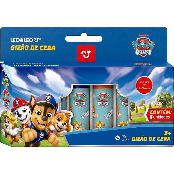 Giz de cera curto patrulha canina 6 cores - leonora (estojo)