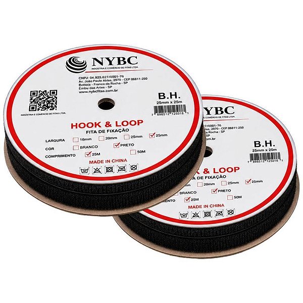 Velcro 25mm preto c/25mt - nybc (rolo)