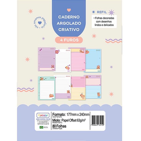 Refil para caderno pampy p/argolado 63g. 80fls - cadersil (unidade)