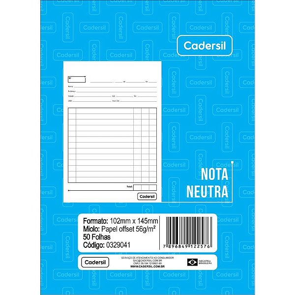 Impresso talao nota neutra 1/32 50fl.102x145 - cadersil (pct.c/10)