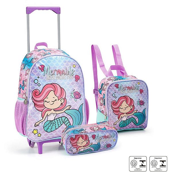Mochila infantil com rodinha sereia/unicornio lanc+est (sortido) - seanite (kit)