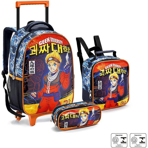 Mochila infantil com rodinha ninja lancheira+estojo - seanite (kit)