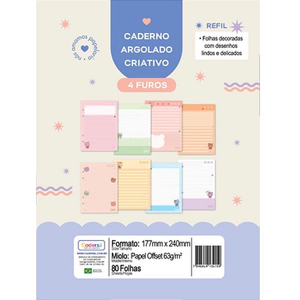 Refil para caderno lovvy p/argolado 63g.80fls. - cadersil (unidade)