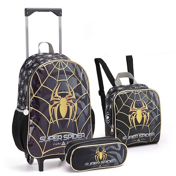 Mochila infantil com rodinha super spider lancheira+estojo - seanite (kit)