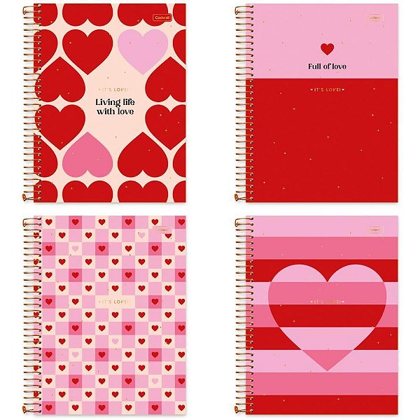 Caderno 01x1 cp.dura colegial its love c/chaveiro 80fls(sortido) - cadersil (unidade)