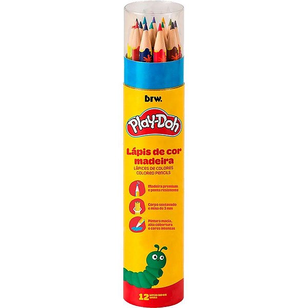 Lapis de cor sextavado play-doh 12 cores - brw (pote)