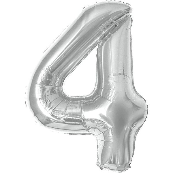 Balao metalizado numero 4 prata 70cm. - make+ (unidade)