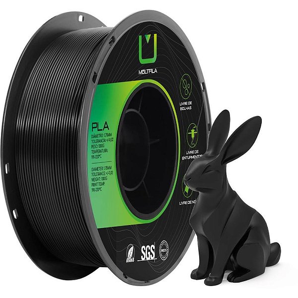 Filamento 3d pla preto 1 kilo - multfila (rolo)