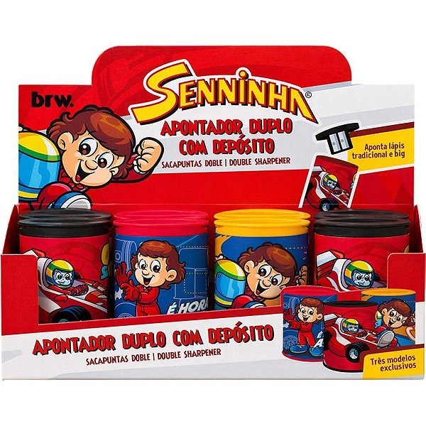 Apontador com deposito 2 furos senninha lata big/padrao 3cor. - brw (dp.c/12)