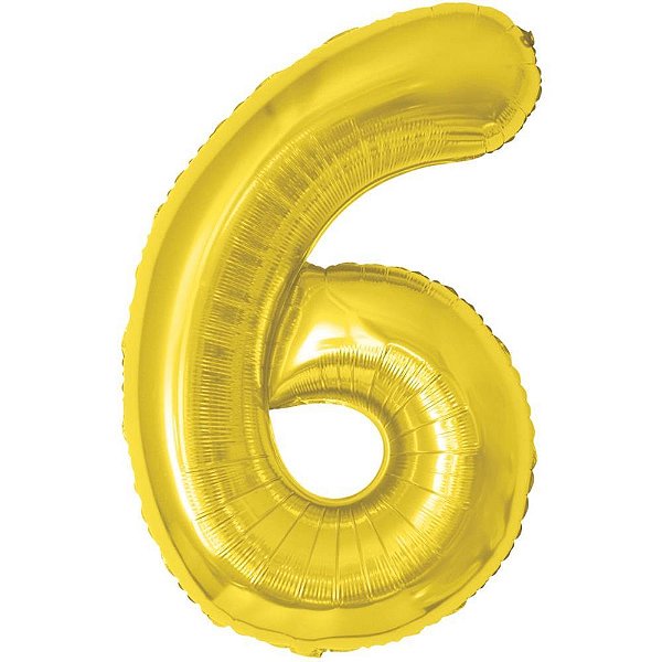 Balao metalizado numero 6 dourado 70cm. - make+ (unidade)