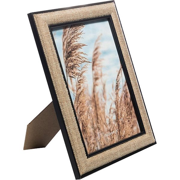 Porta retrato jute preto mdf/vidro 15x20cm - lyor (unidade)