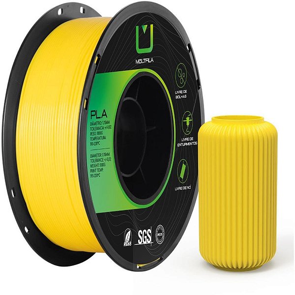 Filamento 3d pla amarelo 1 kilo - multfila (rolo)