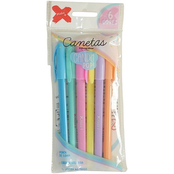Caneta esferografica candy pop 1.0mm - make+ (bl.c/06)