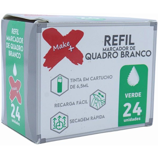 Tinta marcador quadro branco refil 6.5ml verde - make+ (cx.c/24)