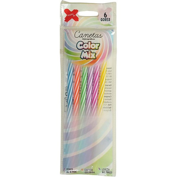 Caneta esferografica color mix 0.7mm - make+ (bl.c/06)
