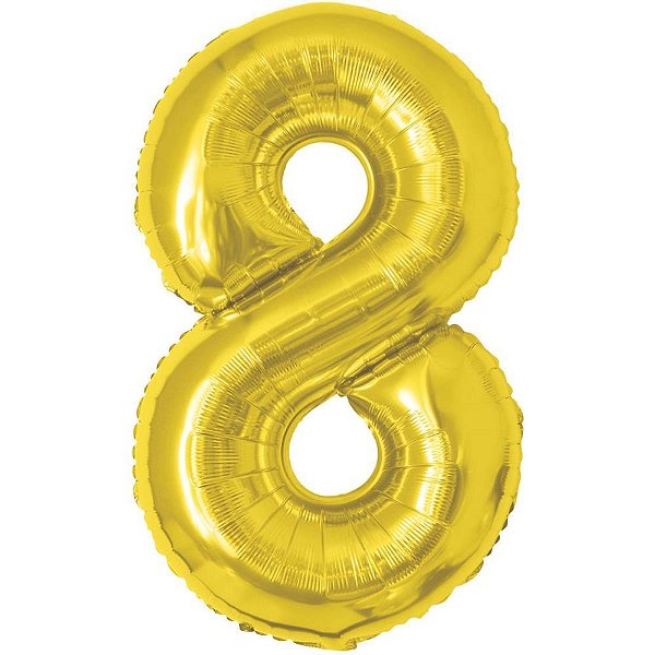 Balao metalizado numero 8 dourado 70cm. - make+ (unidade)
