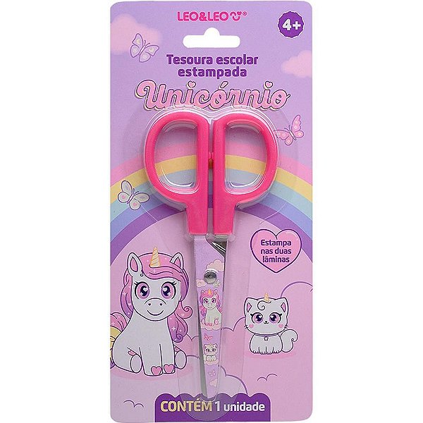 Tesoura escolar decorada unicornio 13cm - leonora (unidade)