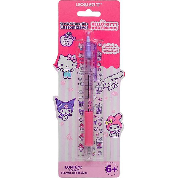 Caneta esferografica hello kitty c/adesiv. 0.7mm az - leonora (unidade)