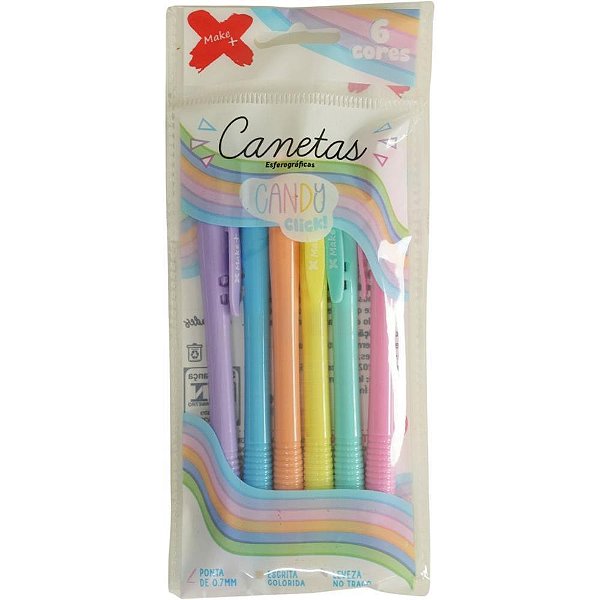 Caneta esferografica retratil candy click 1.0mm - make+ (bl.c/06)