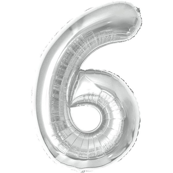 Balao metalizado numero 6 prata 70cm. - make+ (unidade)