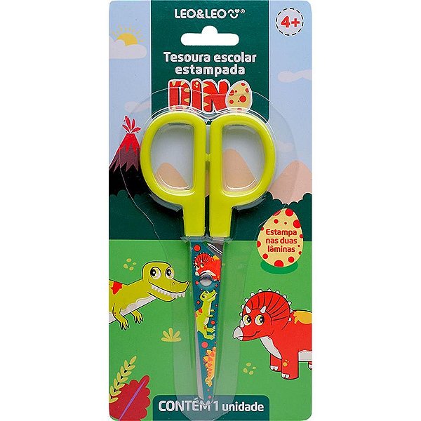 Tesoura escolar decorada dino 13cm - leonora (unidade)