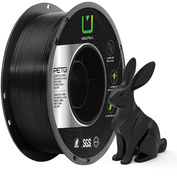 Filamento 3d petg preto 1 kilo - multfila (rolo)