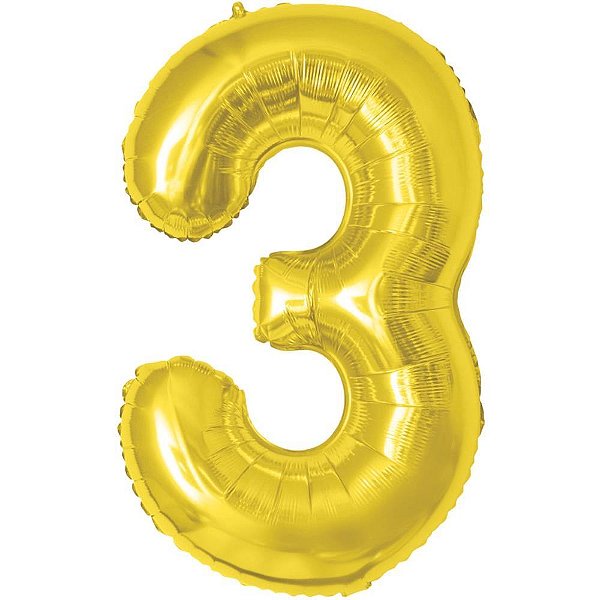 Balao metalizado numero 3 dourado 70cm. - make+ (unidade)