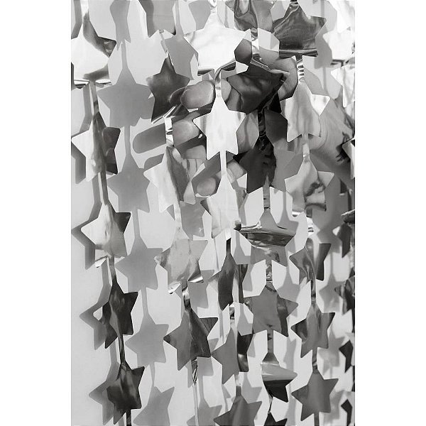 Cortina para decoracao metalizada estrela prata 1x2m - art lille (unidade)