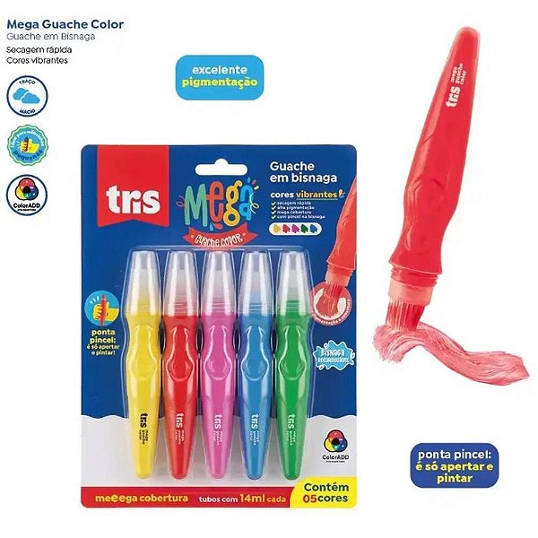 Tinta guache tris mega 5 cores pincel 14ml - summit (blister)