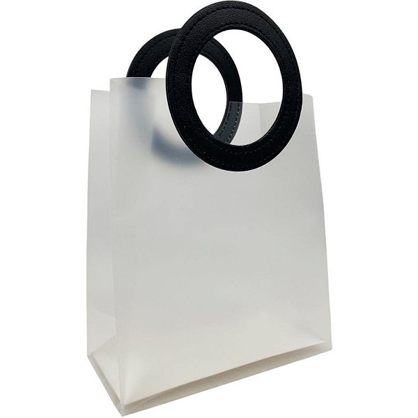 Sacola para presente lisa pvc transp/preta 16x8x18,5cm - art lille (pct.c/10)