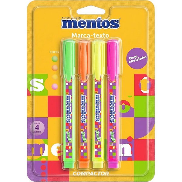Caneta marca texto destaq mentos c/cheiro 4cores - compactor (cx.c/04)