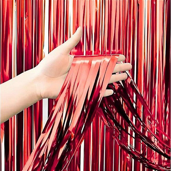 Cortina para decoracao metalizada vermelho 1x2m - art lille (unidade)