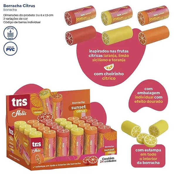 Borracha decorada tris citrus c/ cheiro 3modelos - summit (dp.c/24)